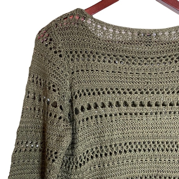 Le Chateau Olive Crochet See Through Top 3/4 Sleeves Boat Neck Small S - Picture 10 of 16